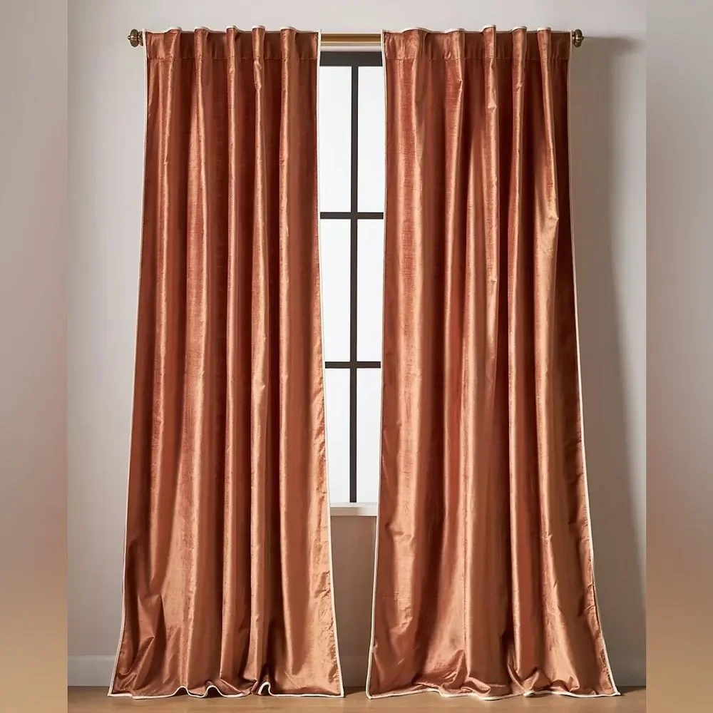 New Anthropologie Adelina Piped Velvet Woven Curtain 50”x96” One panel